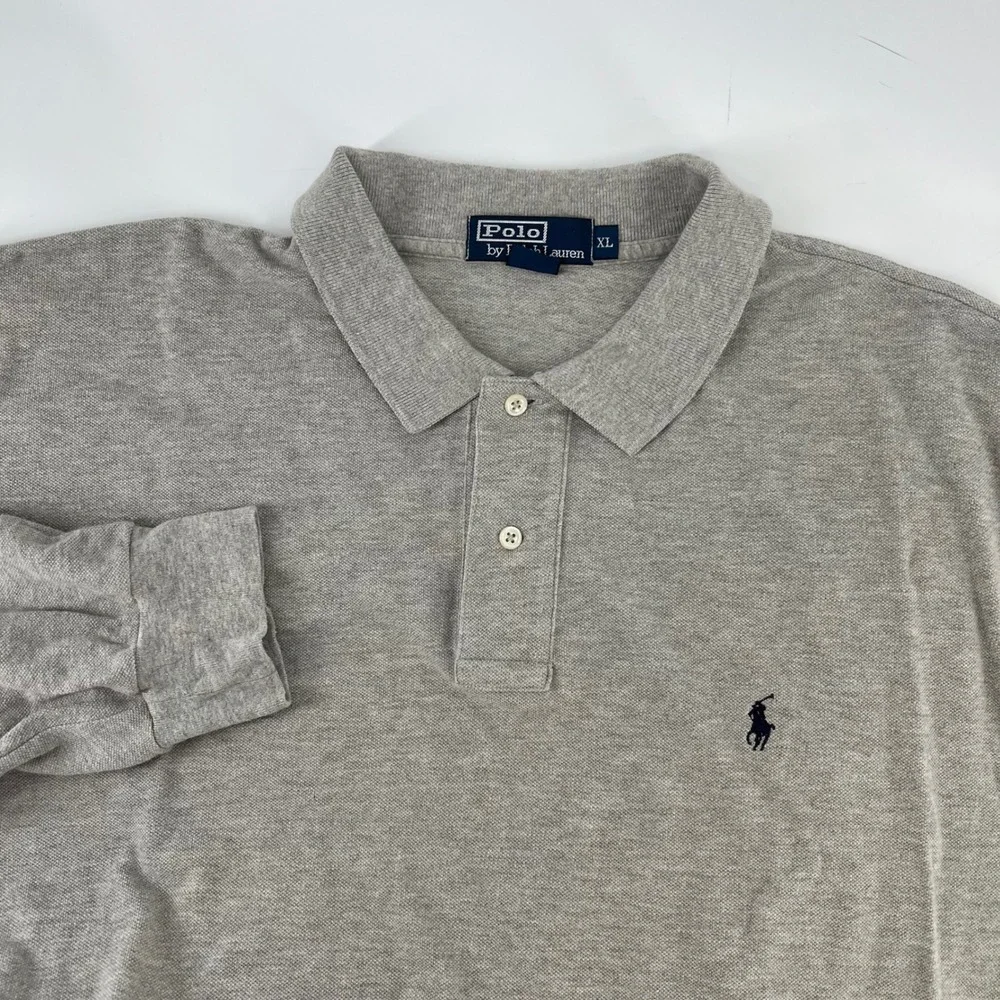 Polo Ralph Lauren Long Sleeve Polo Shirt Gray Pony Logo Cotton Men's XL